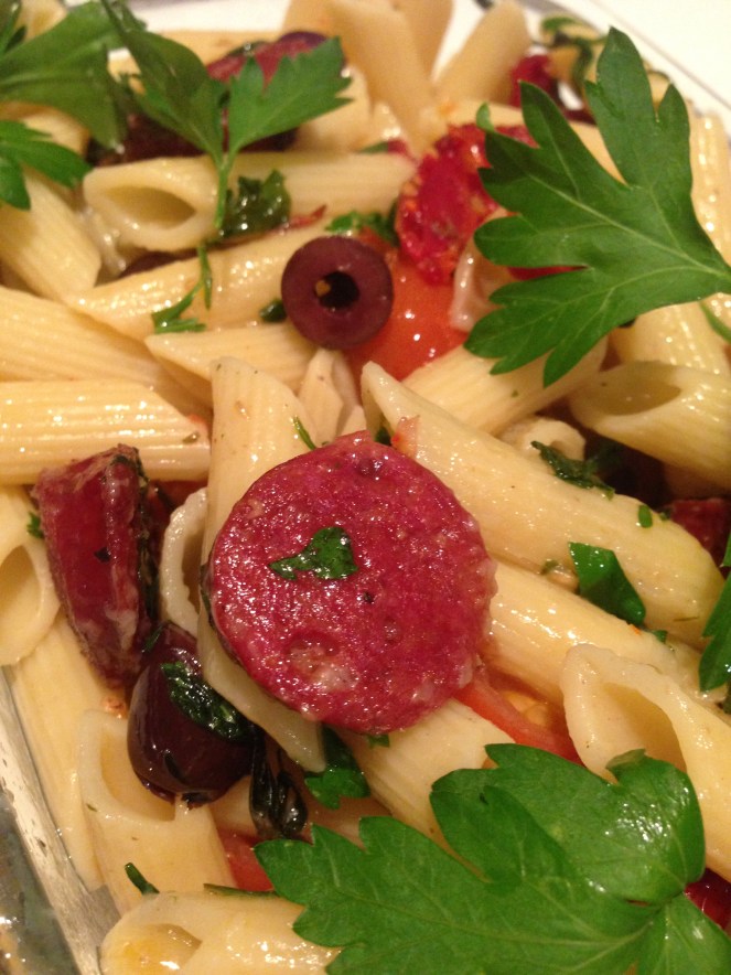 chorizo and olive pasta