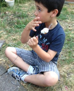 enjoying the marshmallows