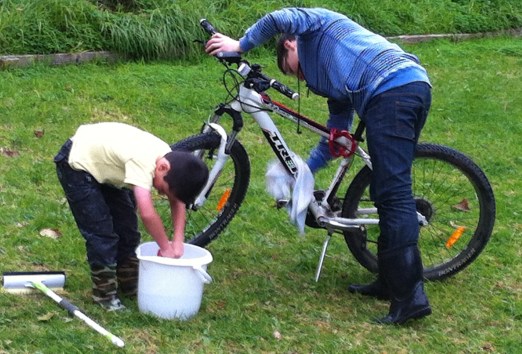 washing the bike