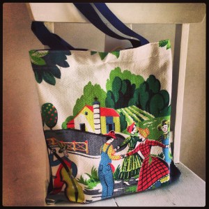 finished barkcloth tote