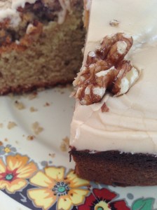 coffee and walnut cake sliced
