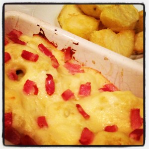 cauliflower cheese with roast potatoes