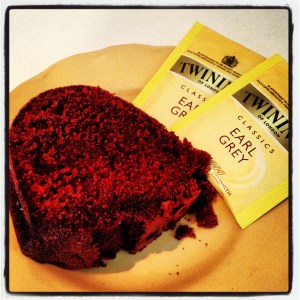 a slice of earl grey chocolate cake