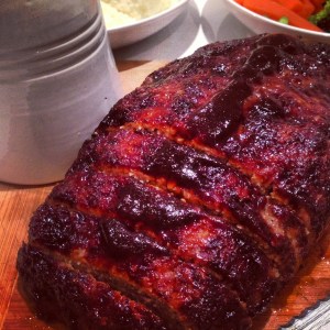 Meatloaf glazed in BBQ sauce