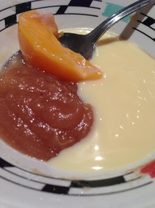 apple, peach and custard dessert